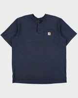 Vintage Carhartt Navy Dearborn Heavyweight Original Fit Henley Pocket T-Shirt - XL