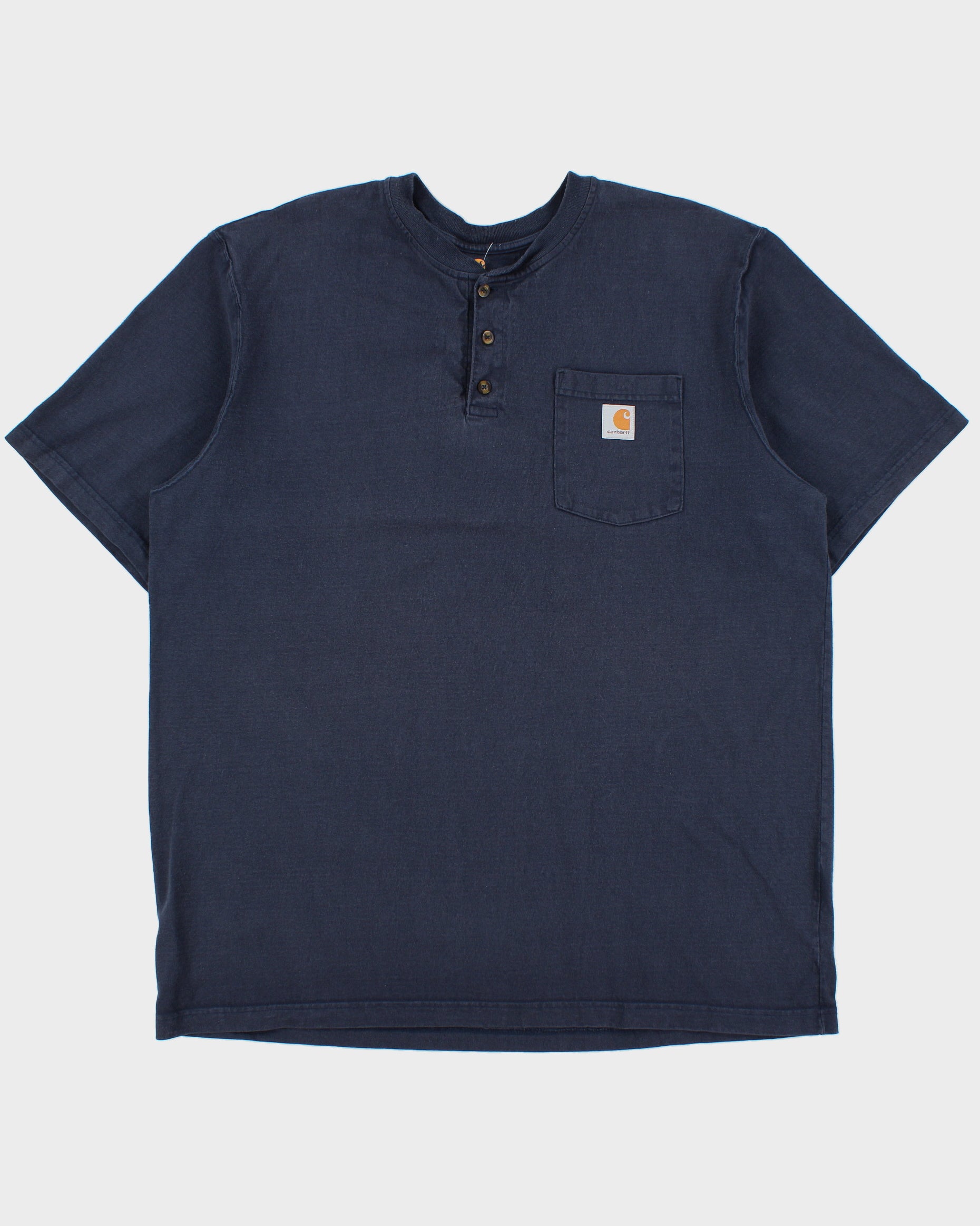 Vintage Carhartt Navy Dearborn Heavyweight Original Fit Henley Pocket T-Shirt - XL