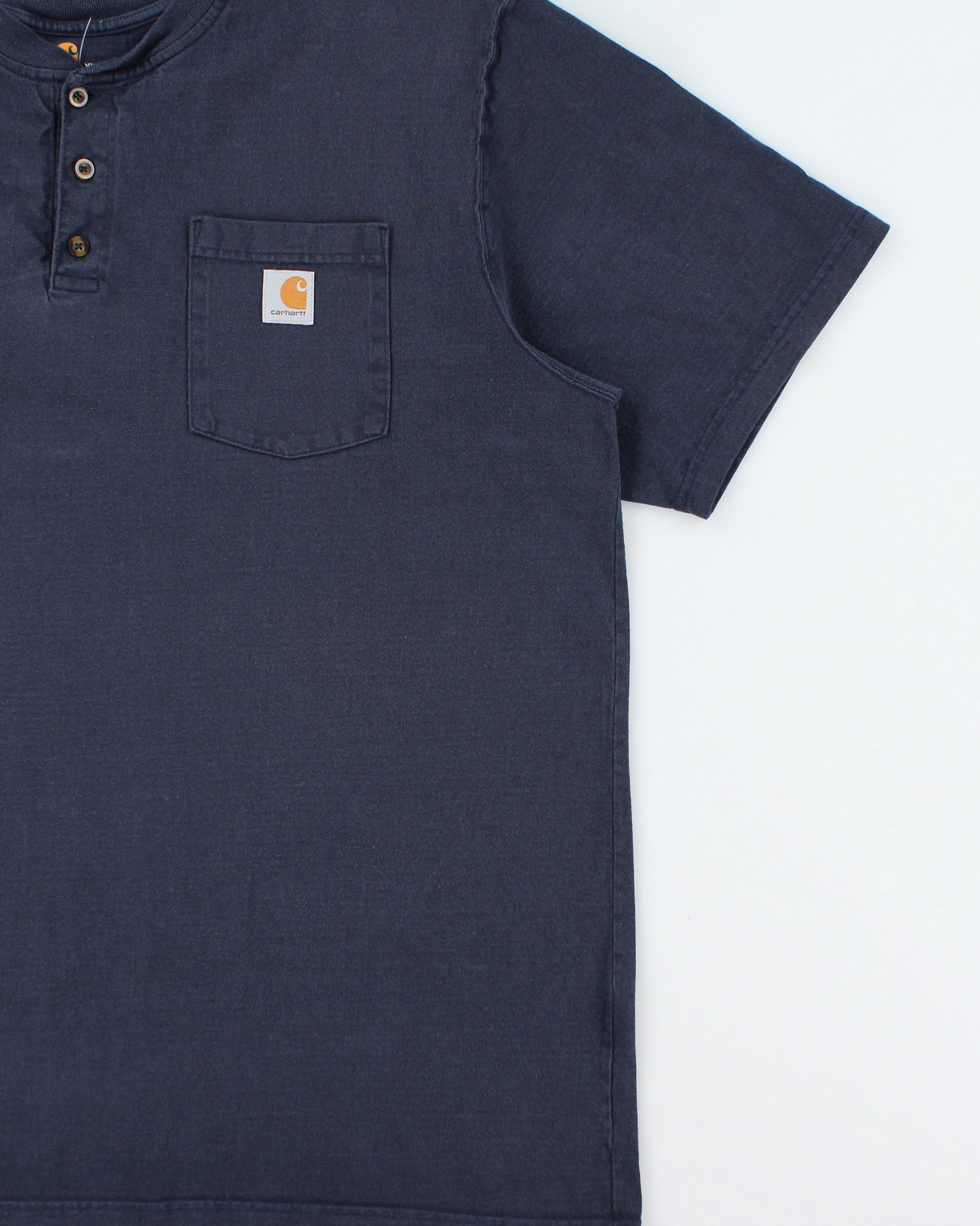 Vintage Carhartt Navy Dearborn Heavyweight Original Fit Henley Pocket T-Shirt - XL