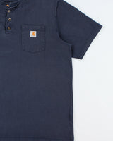 Vintage Carhartt Navy Dearborn Heavyweight Original Fit Henley Pocket T-Shirt - XL