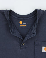 Vintage Carhartt Navy Dearborn Heavyweight Original Fit Henley Pocket T-Shirt - XL