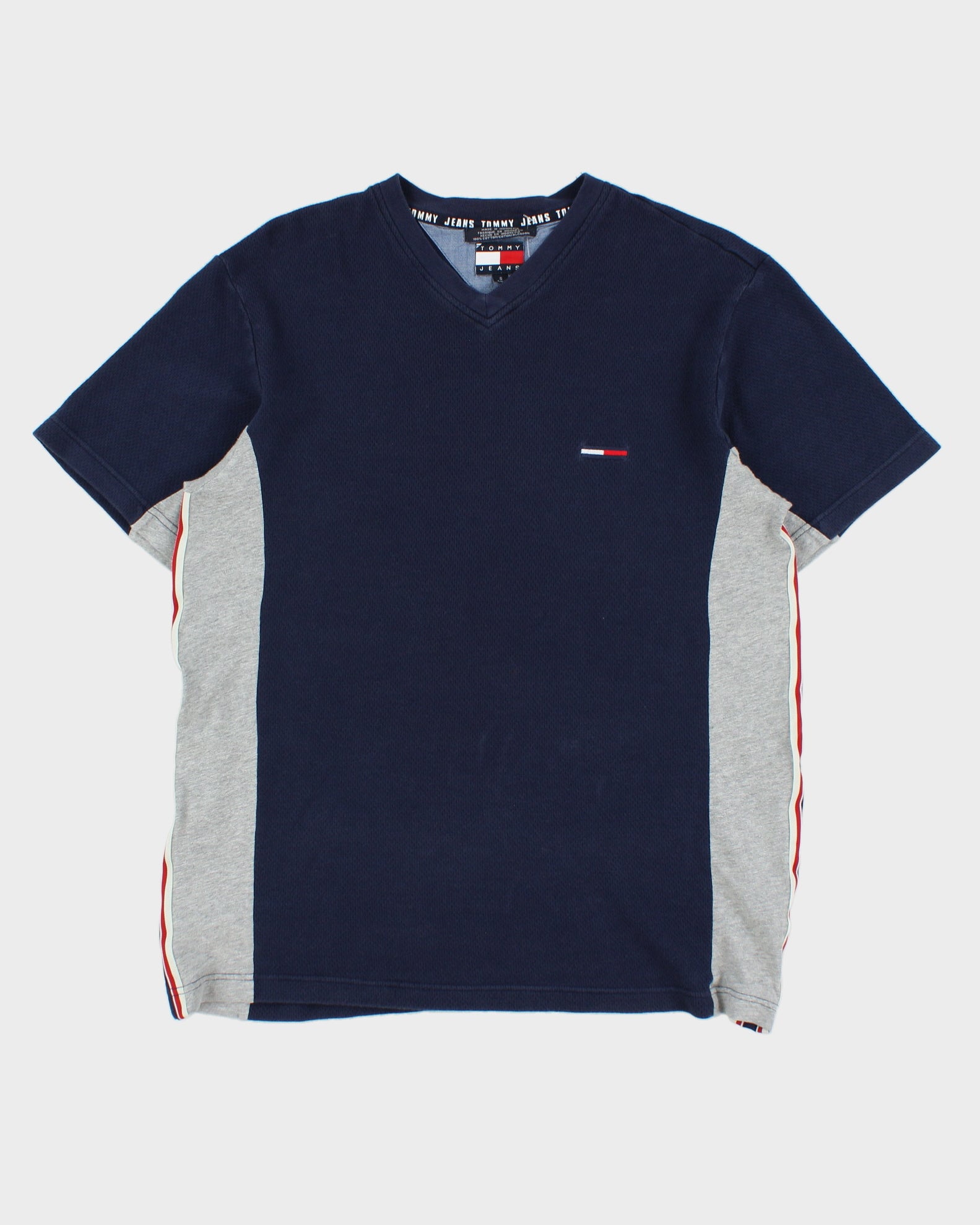 Vintage 2002 Y2K Tommy Jeans Heavyweight Tape V-Neck Waffle T-Shirt - S