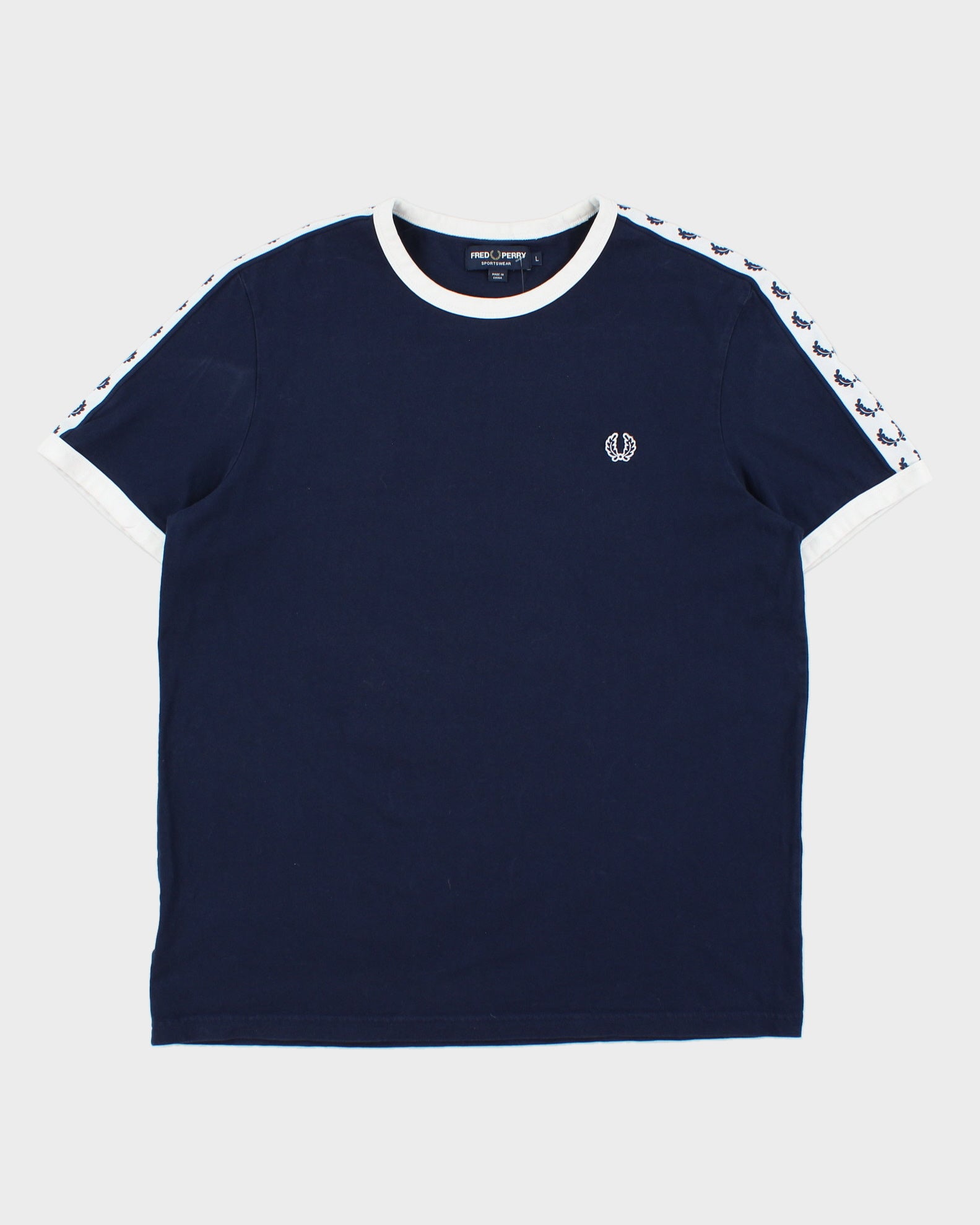 Vintage Fred Perry Navy Taped Classic Crewneck Ringer T-Shirt - L