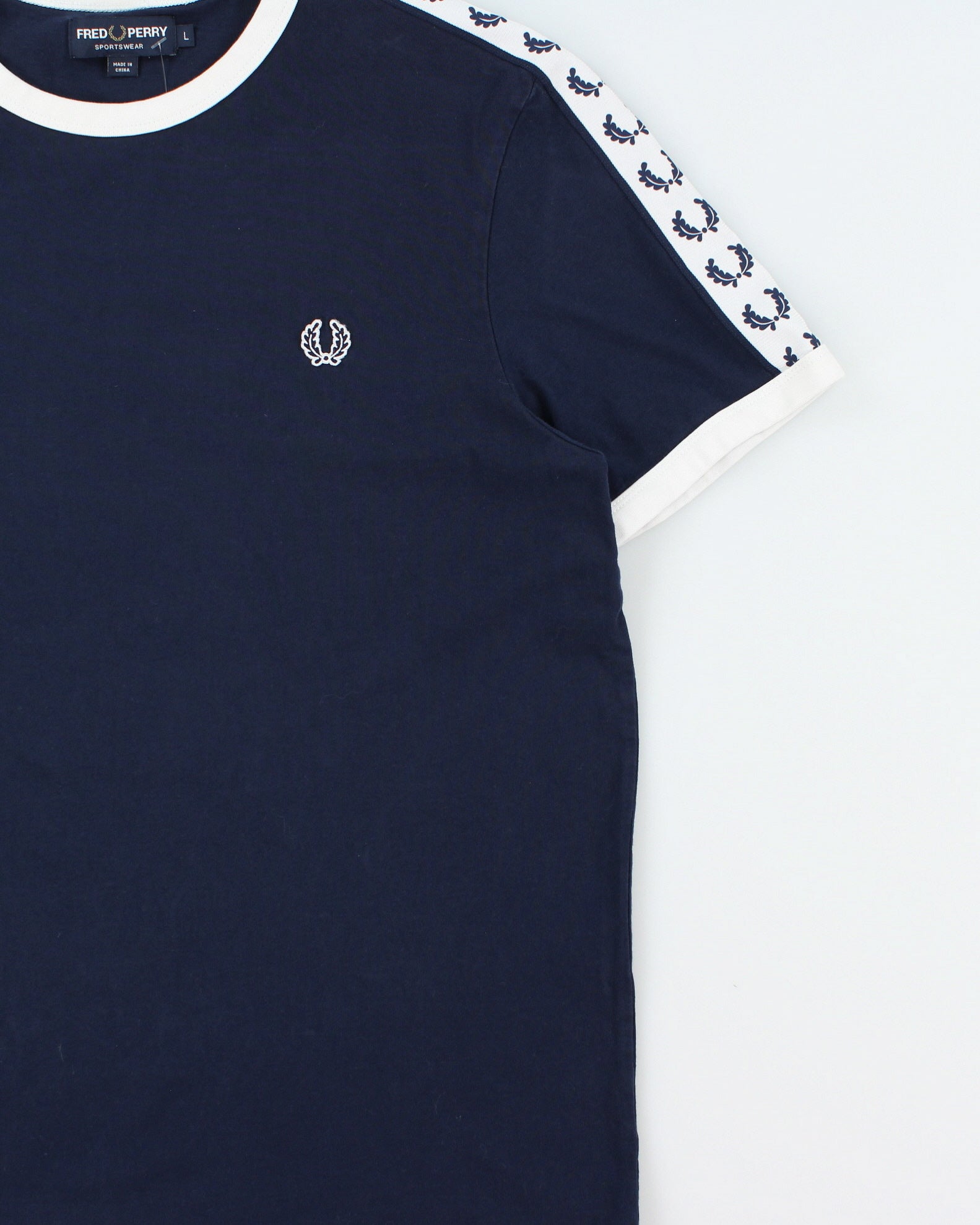 Vintage Fred Perry Navy Taped Classic Crewneck Ringer T-Shirt - L