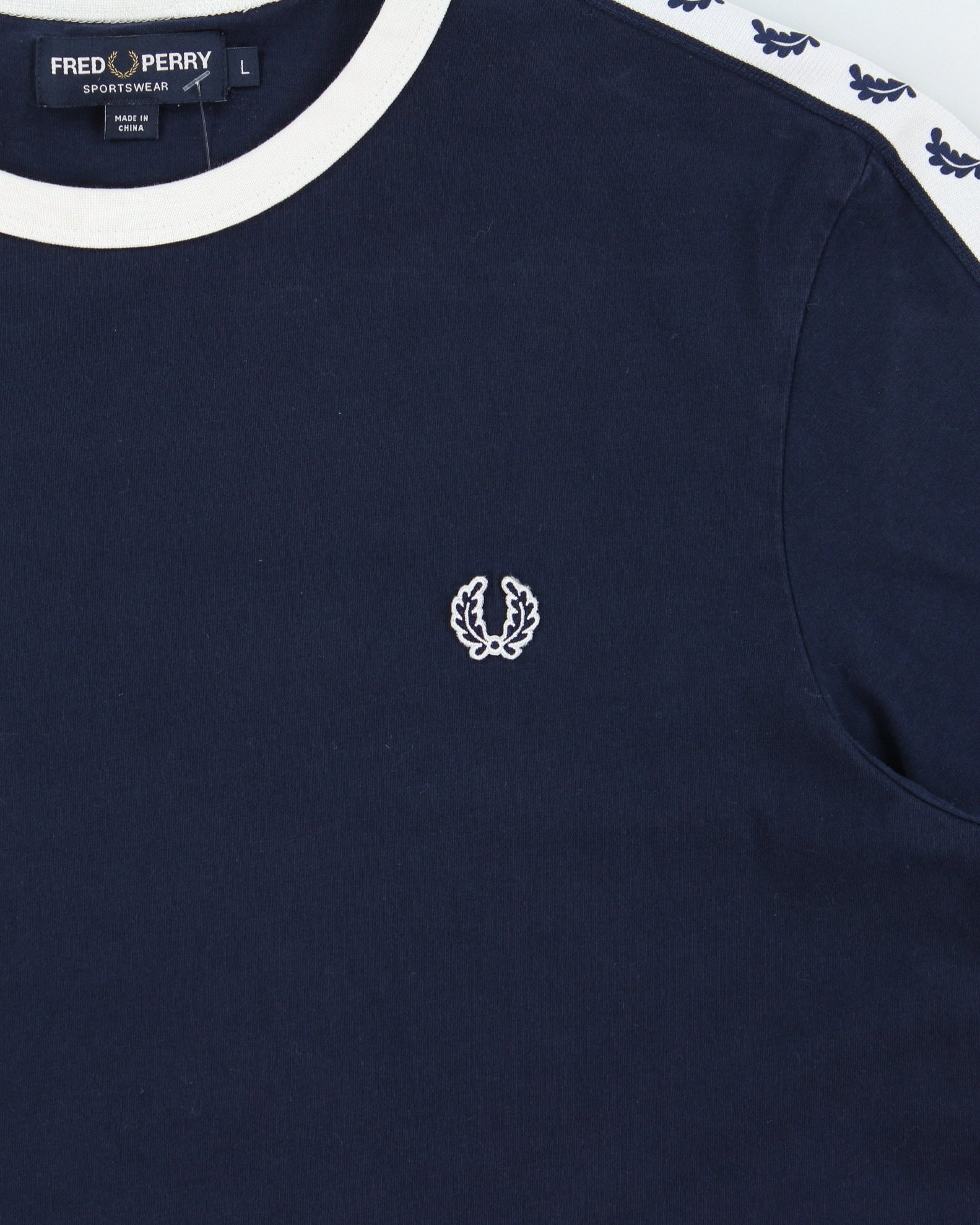 Vintage Fred Perry Navy Taped Classic Crewneck Ringer T-Shirt - L