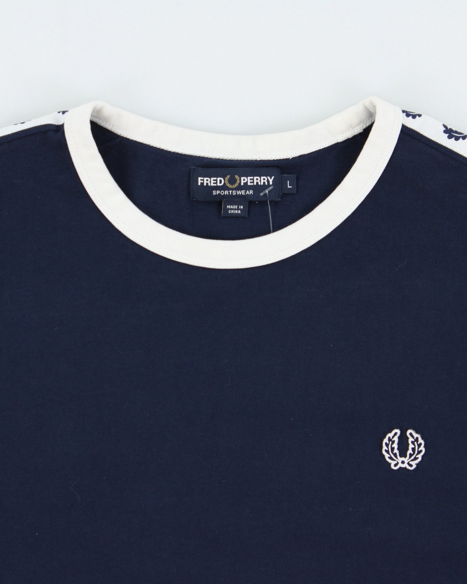 Vintage Fred Perry Navy Taped Classic Crewneck Ringer T-Shirt - L