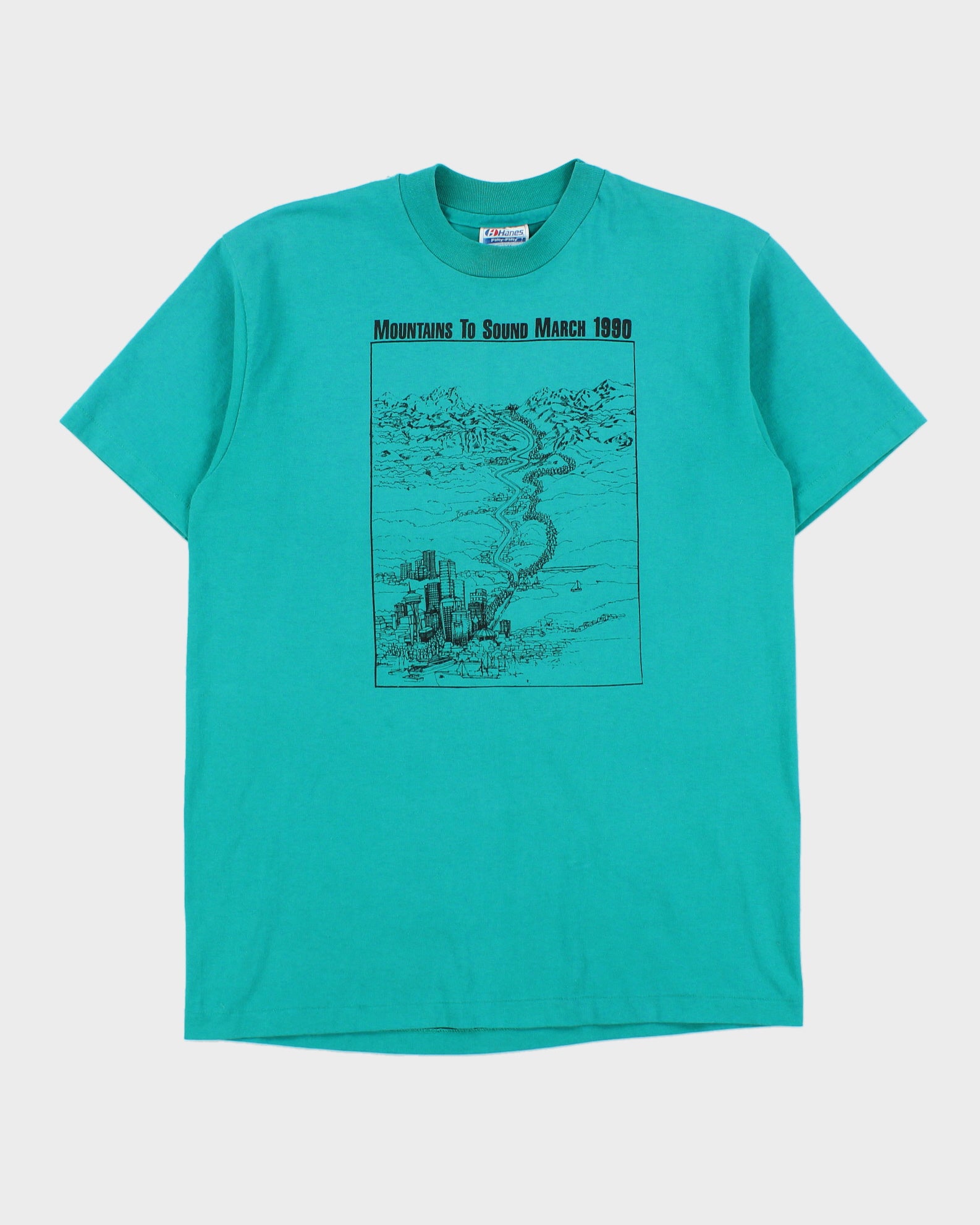 Vintage 1990 Mountains To Sound Heavyweight Hanes Single Stitch Made In USA Crewneck T-Shirt - L