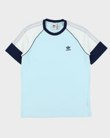 Adidas Originals Baby Blue Embroidered Classic 3-Stripe Crewneck T-Shirt - M