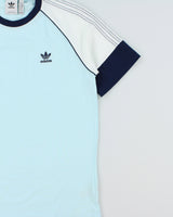 Adidas Originals Baby Blue Embroidered Classic 3-Stripe Crewneck T-Shirt - M