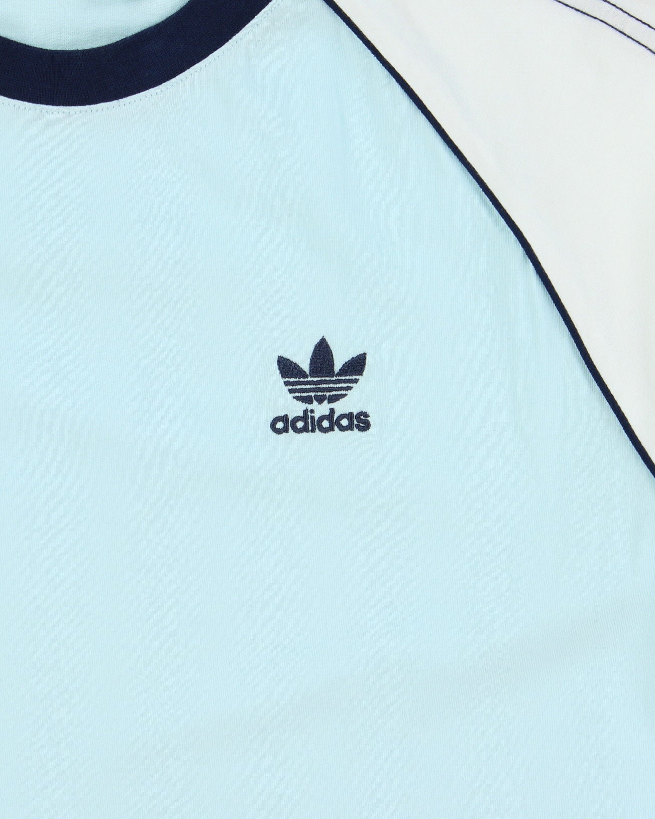 Adidas Originals Baby Blue Embroidered Classic 3-Stripe Crewneck T-Shirt - M