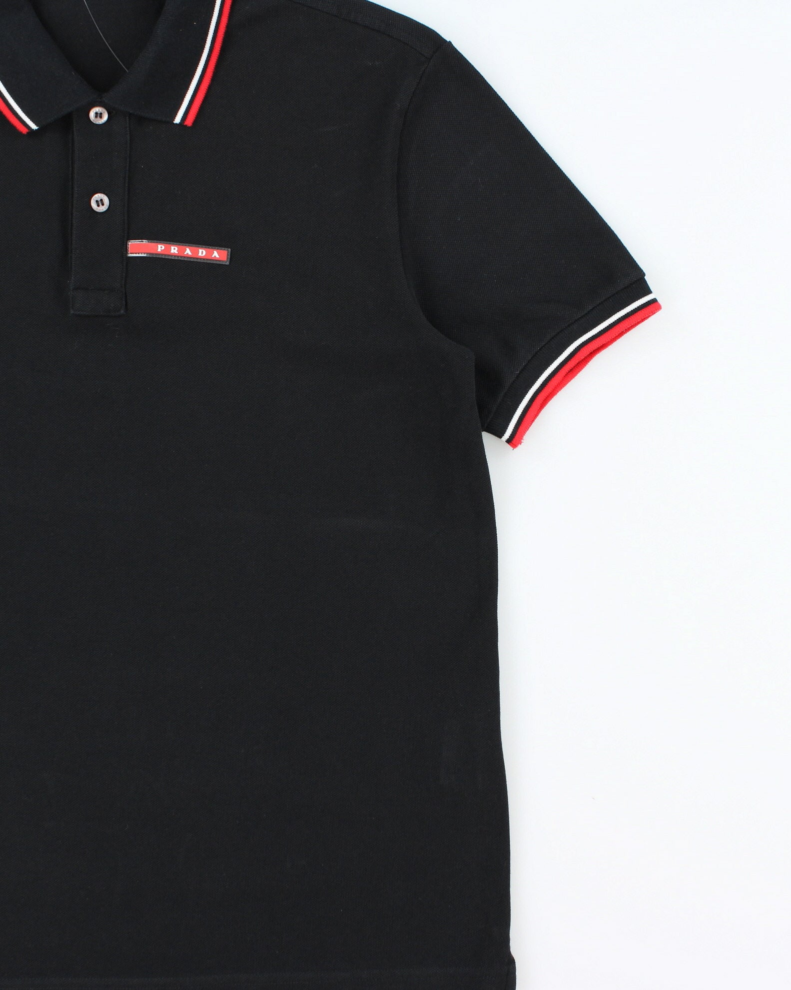 Prada Sport Piquet Ribbed Cuff Short Sleeve Polo Shirt - M