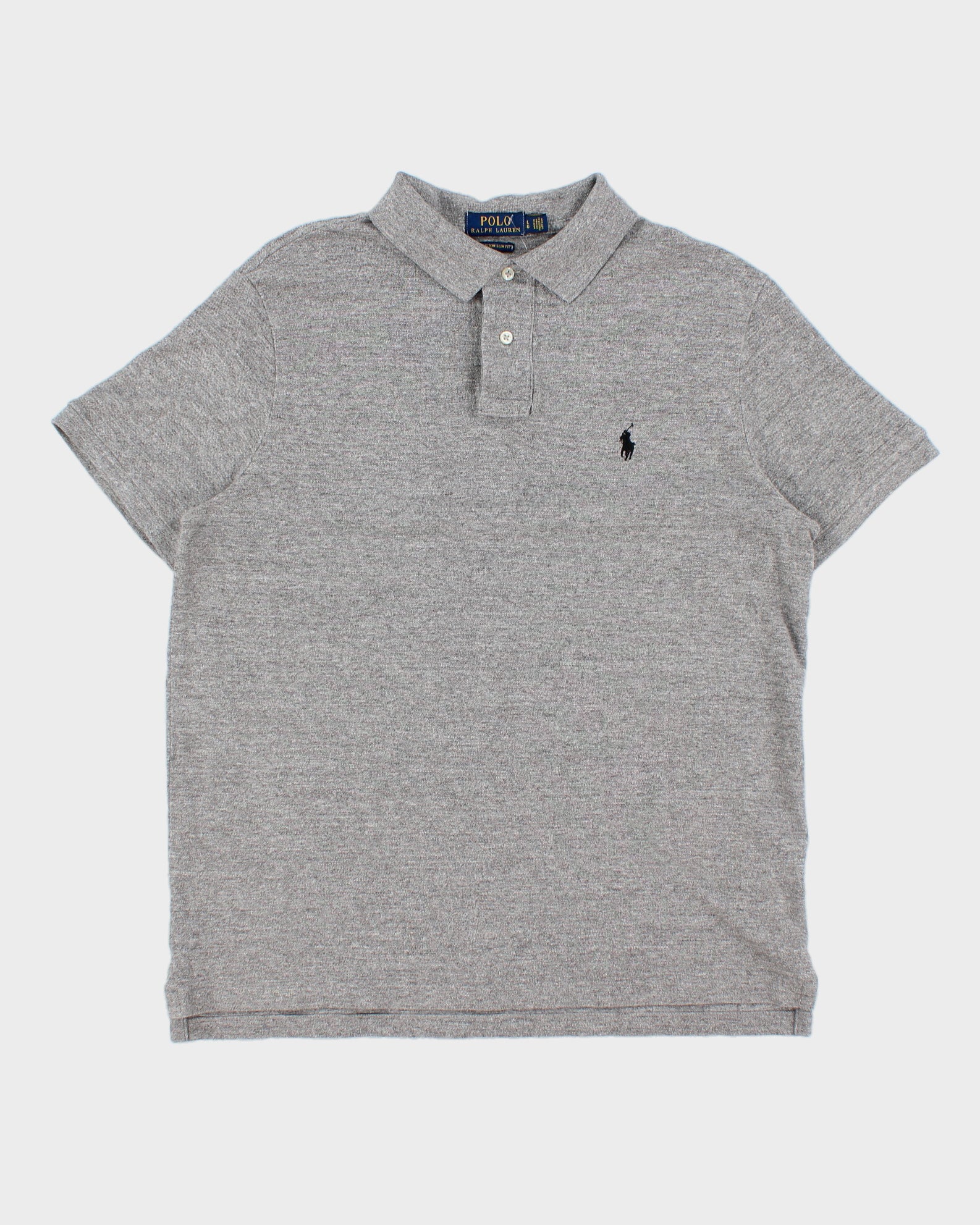 Vintage Polo Ralph Lauren Grey Marl Custom Slim Fit Short Sleeve Polo Shirt - L