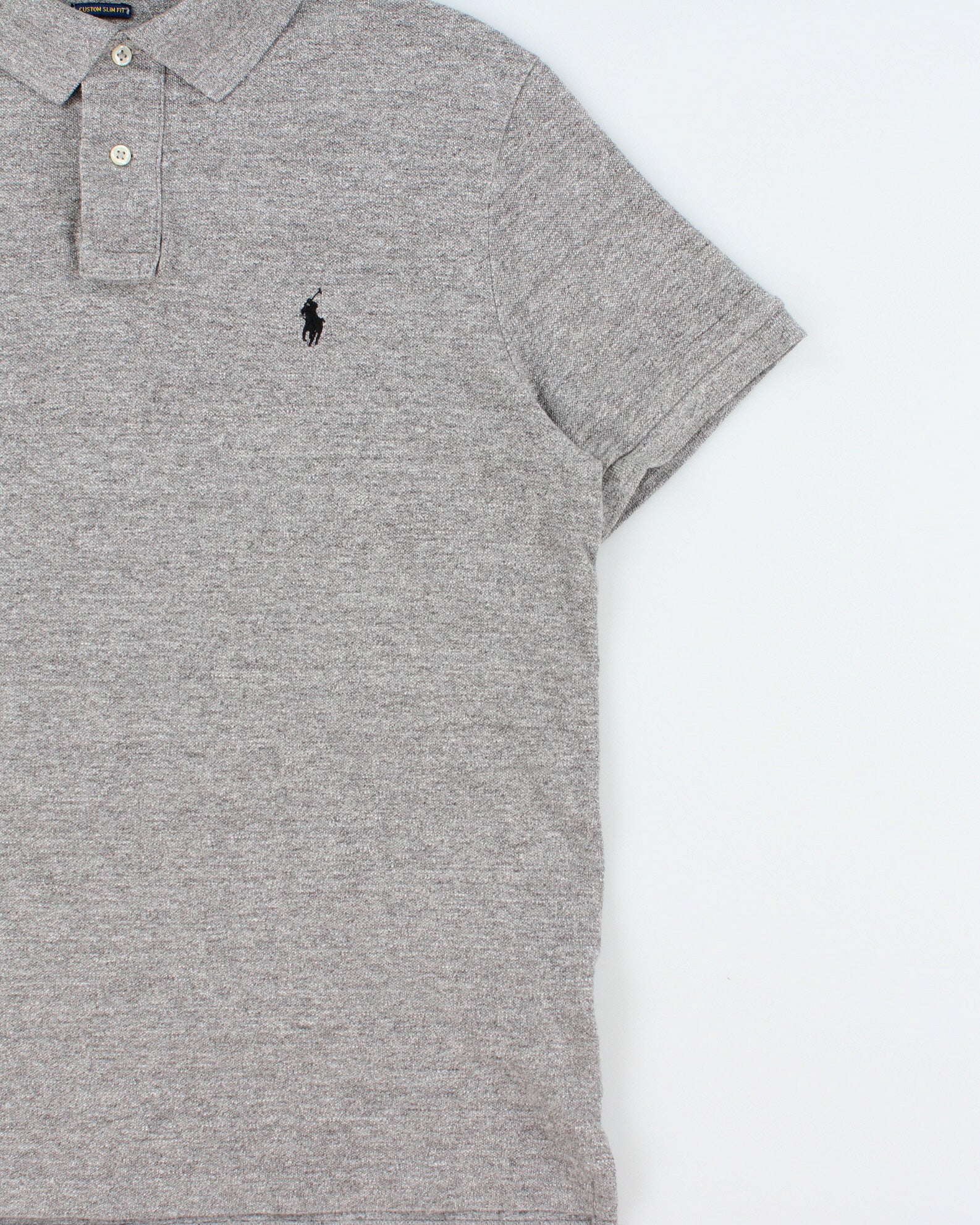 Vintage Polo Ralph Lauren Grey Marl Custom Slim Fit Short Sleeve Polo Shirt - L