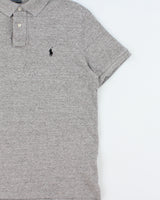 Vintage Polo Ralph Lauren Grey Marl Custom Slim Fit Short Sleeve Polo Shirt - L