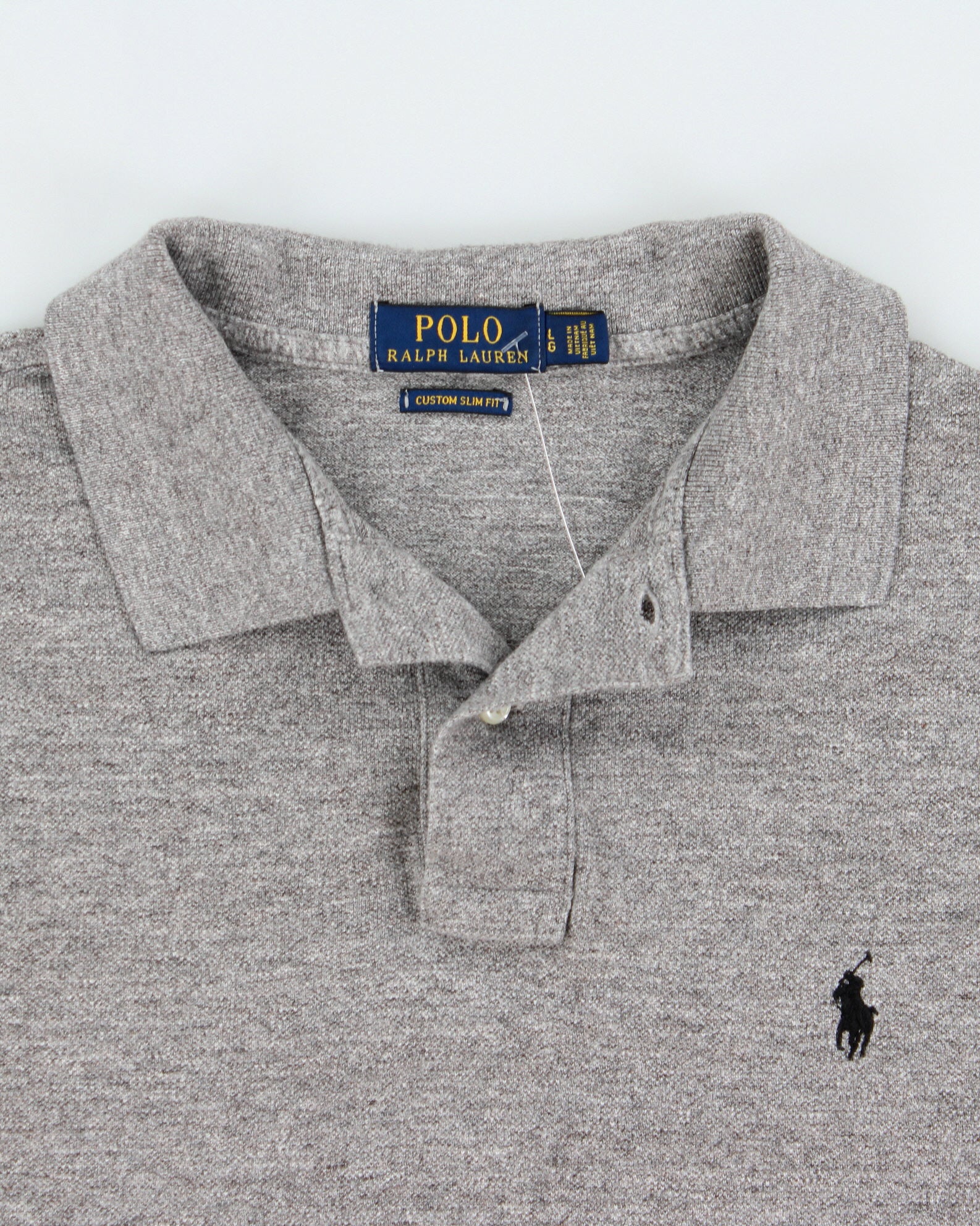 Vintage Polo Ralph Lauren Grey Marl Custom Slim Fit Short Sleeve Polo Shirt - L