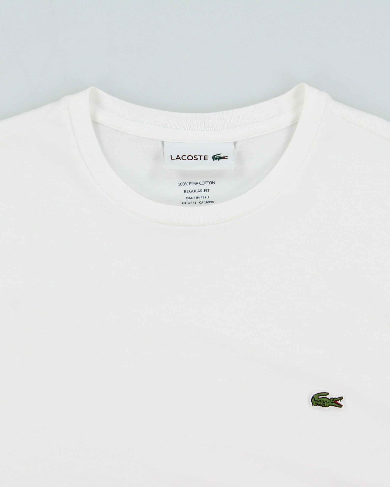 Lacoste White Pima Cotton Croc Pique Regular Fit Crewneck T-Shirt - L