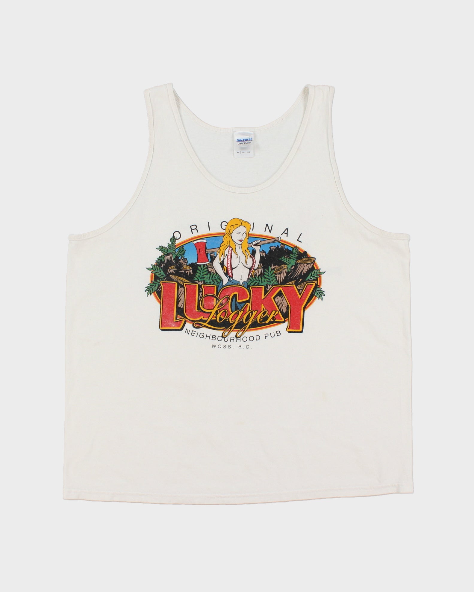 Vintage Y2K 00s Original Lucky Logger Neighbour Pub Heavyweight Gildan Ultra Graphic Vest - XL