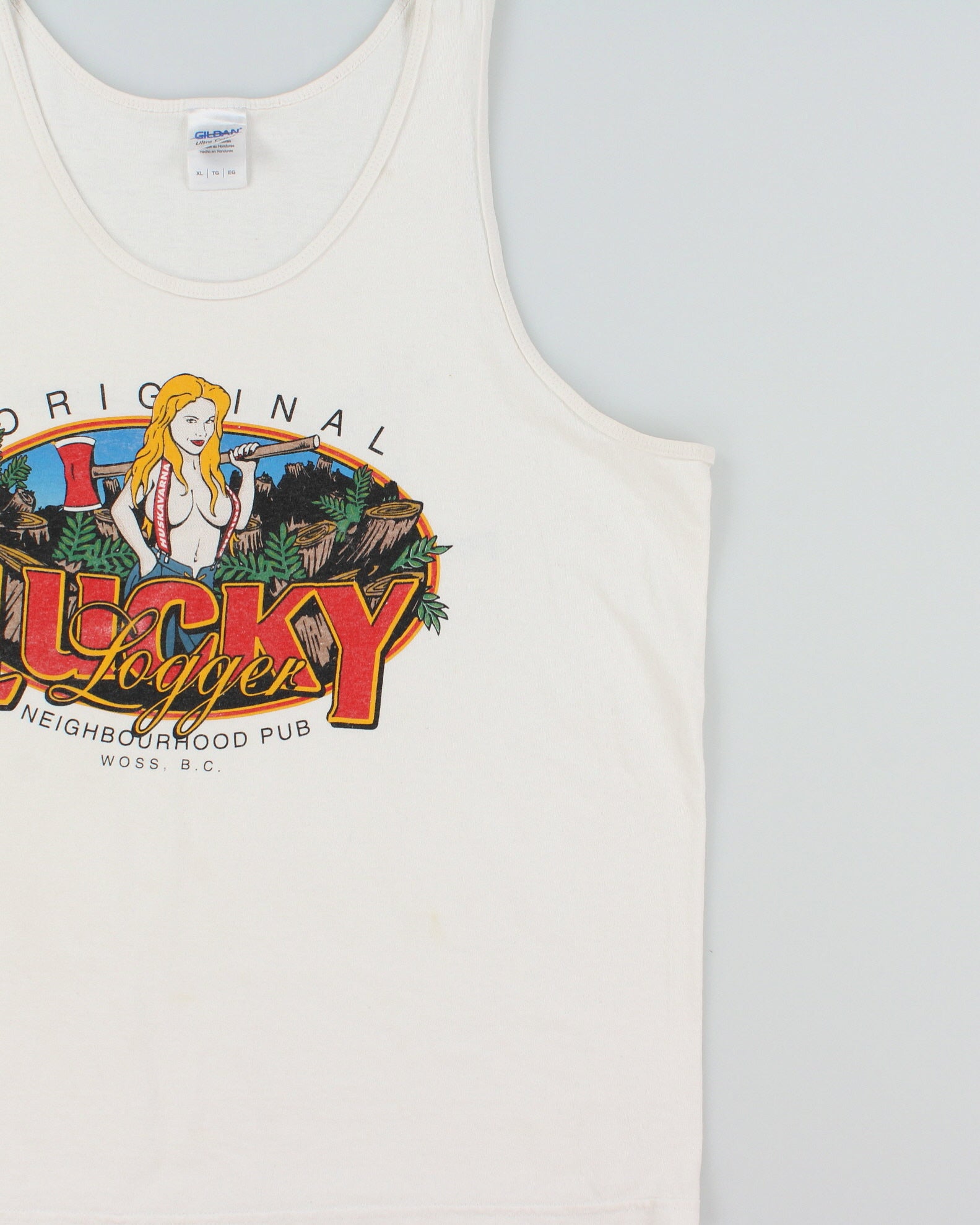 Vintage Y2K 00s Original Lucky Logger Neighbour Pub Heavyweight Gildan Ultra Graphic Vest - XL