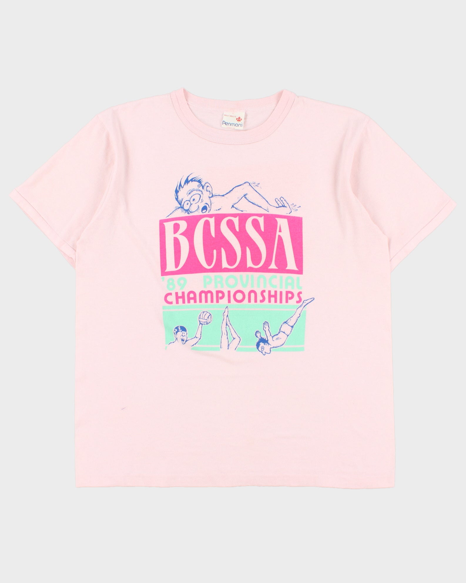 Vintage 1989 BCSSA Provincial Championships Baby Pink Penman's Single Stitch Made In Canada Crewneck T-Shirt - XL