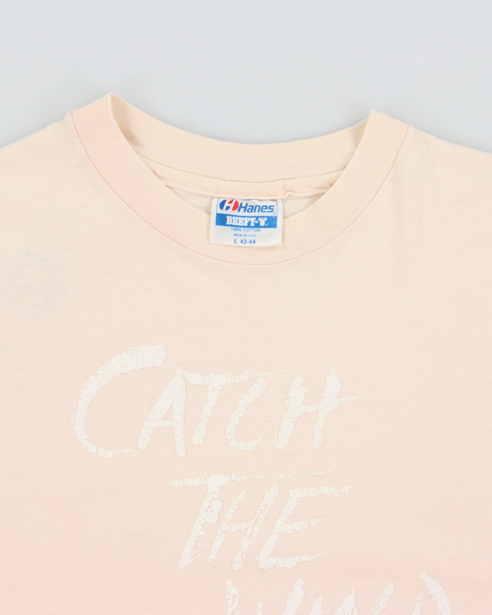 Vintage 1992 Catch The Wind Baby Pink Heavyweight Hanes Beefy Single Stitch Made In USA Crewneck T-Shirt - L