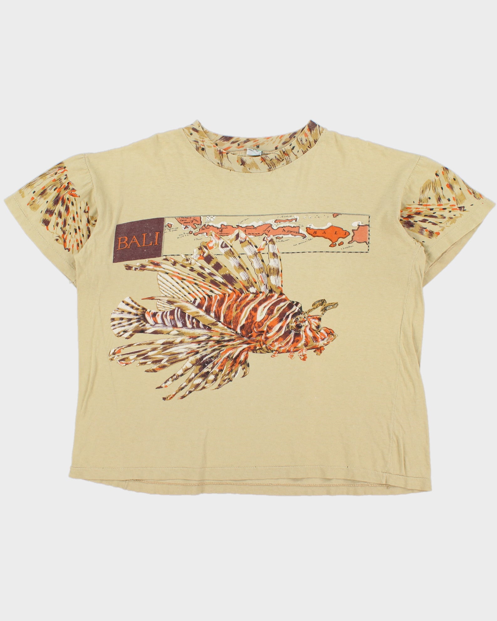 Vintage 1990s Bali Islands Graphic Tan Distressed Single Stitch Boxy Crewneck T-Shirt - XL