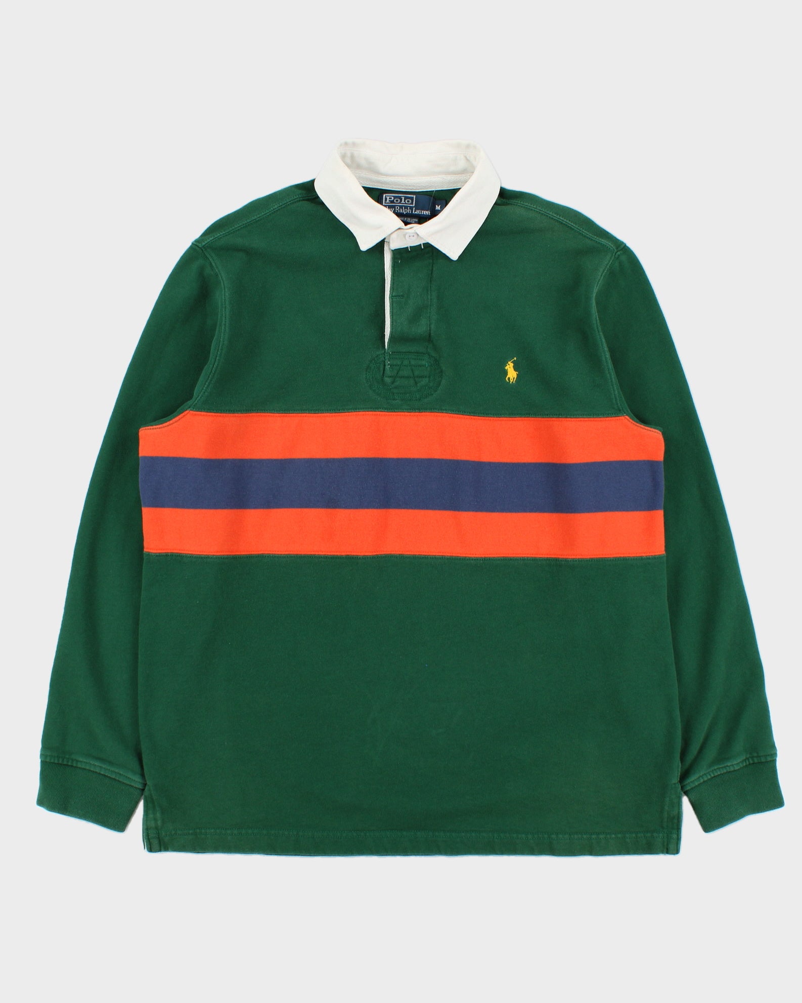 Vintage Y2K 00s Polo Ralph Lauren Forest Green Classic Striped Long Sleeve Sleeve Rugby Shirt - M