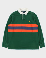 Vintage Y2K 00s Polo Ralph Lauren Forest Green Classic Striped Long Sleeve Sleeve Rugby Shirt - M