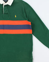 Vintage Y2K 00s Polo Ralph Lauren Forest Green Classic Striped Long Sleeve Sleeve Rugby Shirt - M