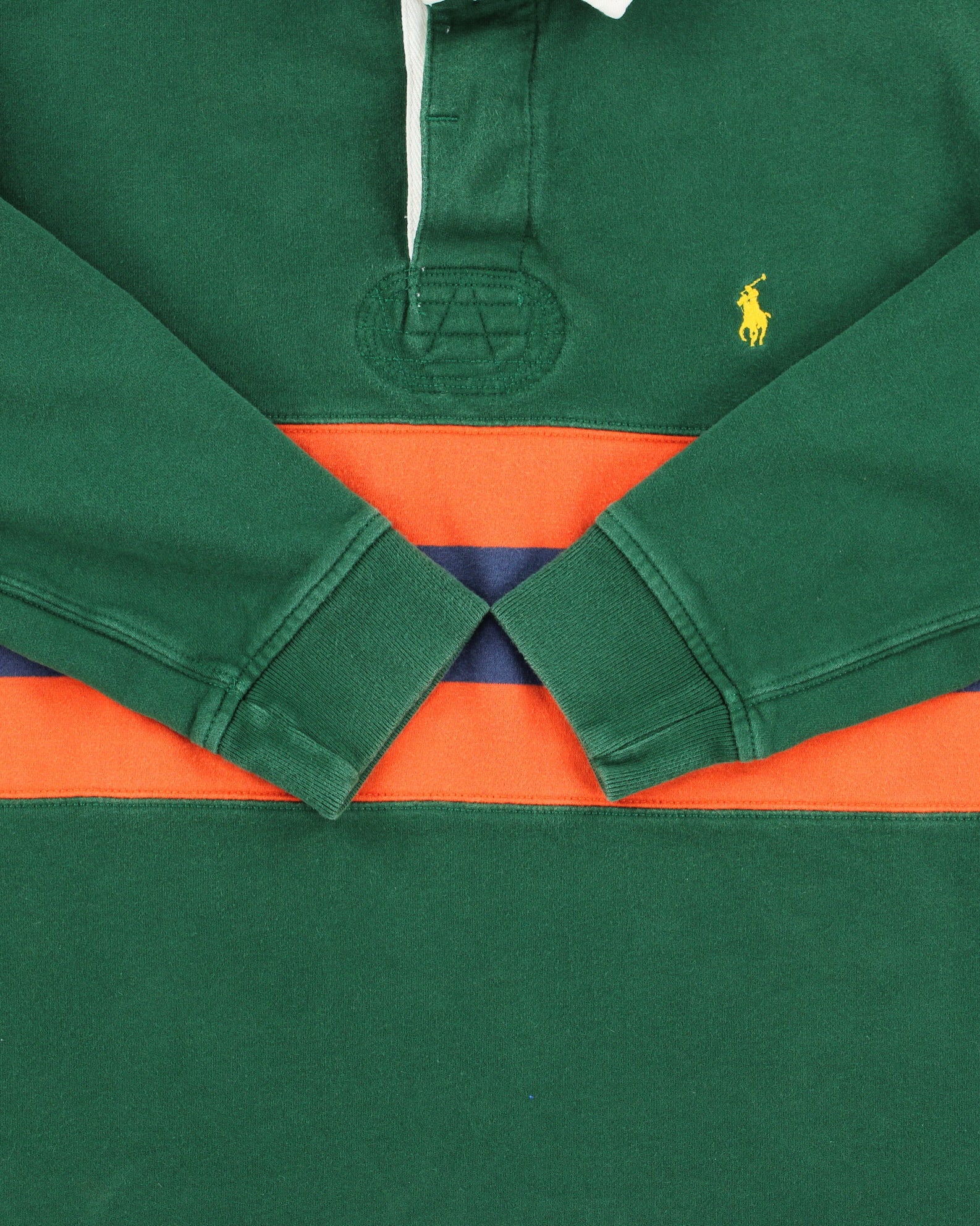 Vintage Y2K 00s Polo Ralph Lauren Forest Green Classic Striped Long Sleeve Sleeve Rugby Shirt - M