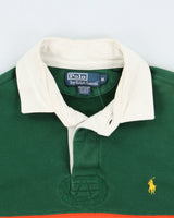 Vintage Y2K 00s Polo Ralph Lauren Forest Green Classic Striped Long Sleeve Sleeve Rugby Shirt - M