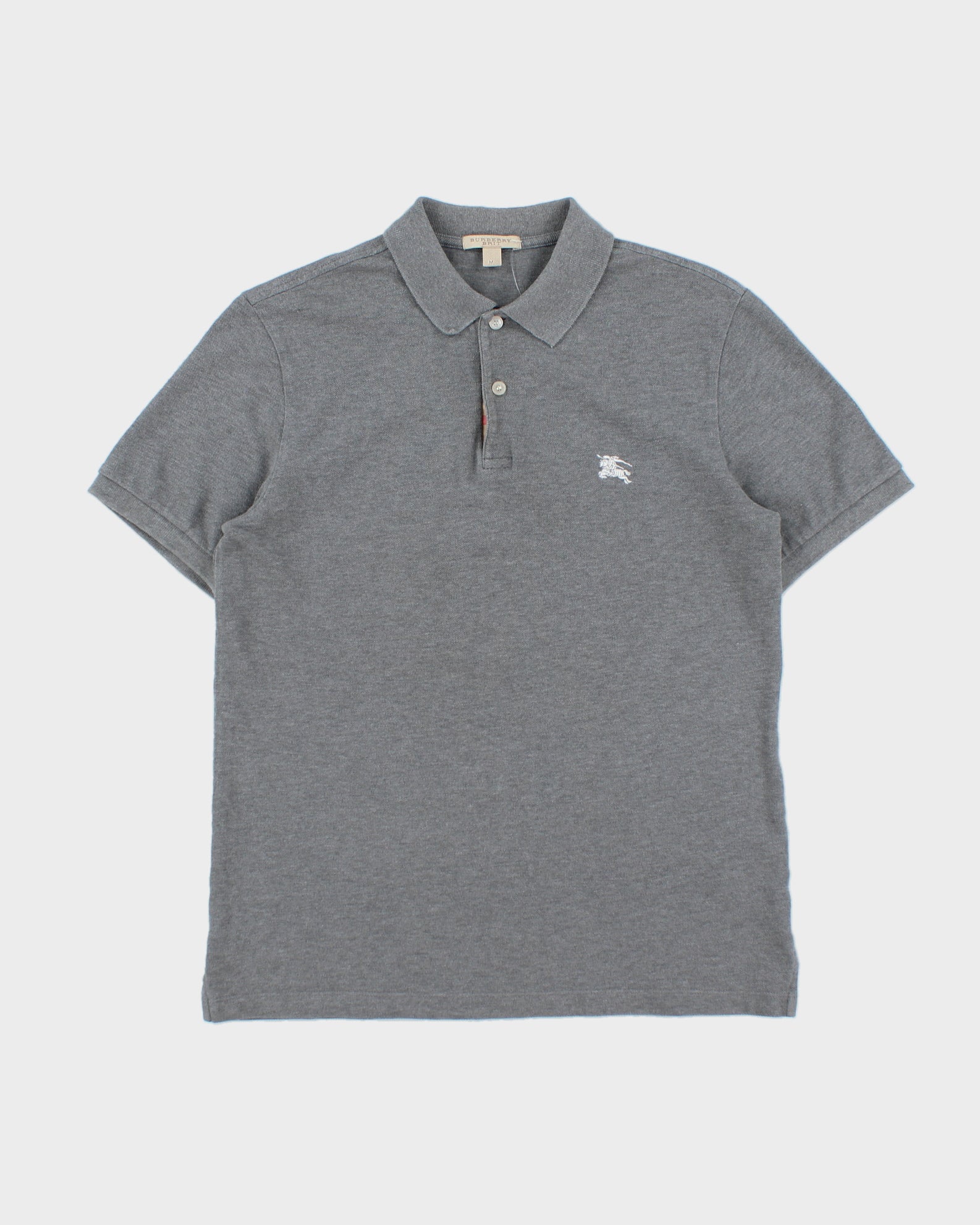 Vintage Burberry Brit Grey Marl Nova Check Placket Classic Fit Short Sleeve Polo Shirt - M