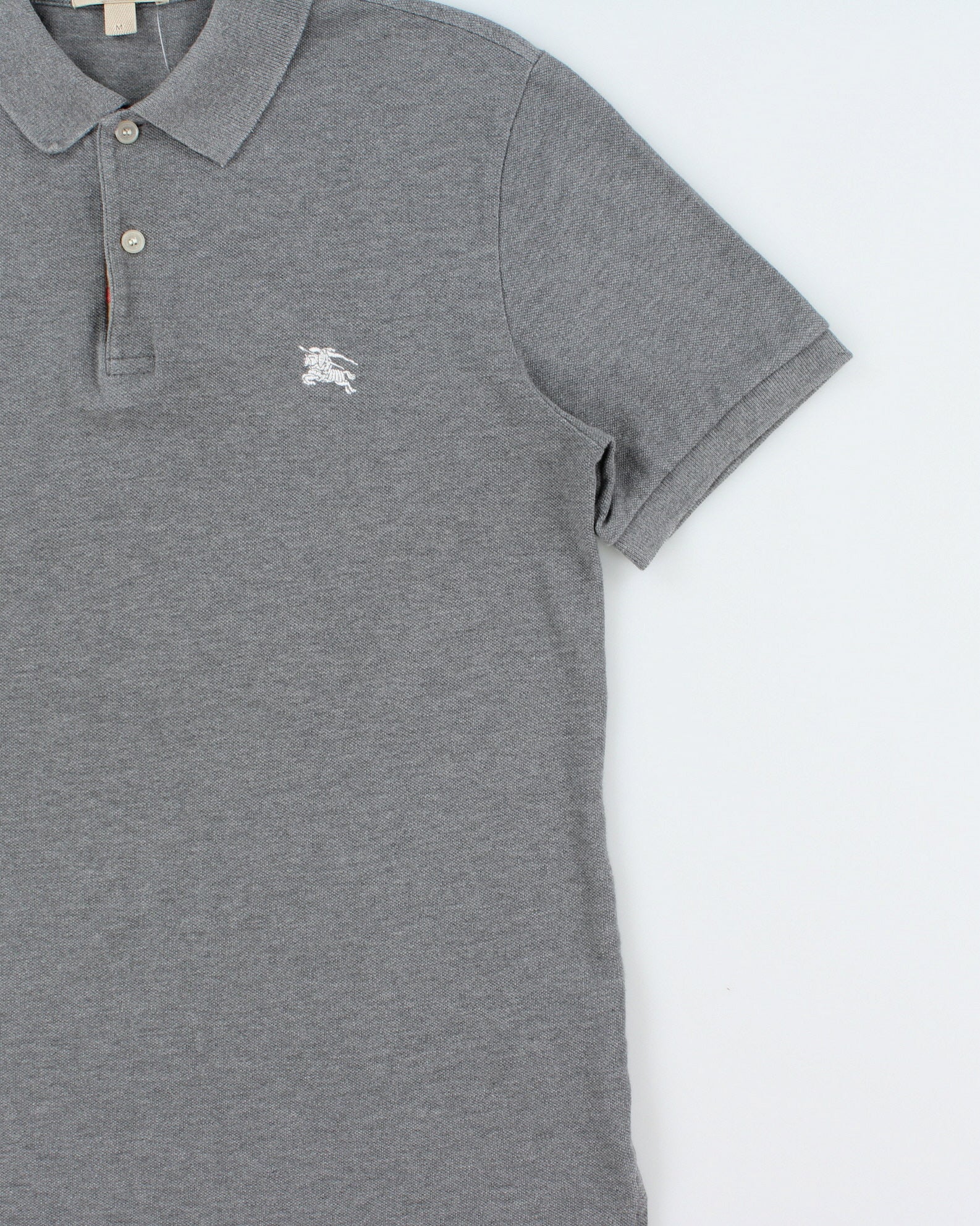 Vintage Burberry Brit Grey Marl Nova Check Placket Classic Fit Short Sleeve Polo Shirt - M