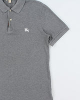 Vintage Burberry Brit Grey Marl Nova Check Placket Classic Fit Short Sleeve Polo Shirt - M