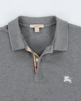 Vintage Burberry Brit Grey Marl Nova Check Placket Classic Fit Short Sleeve Polo Shirt - M