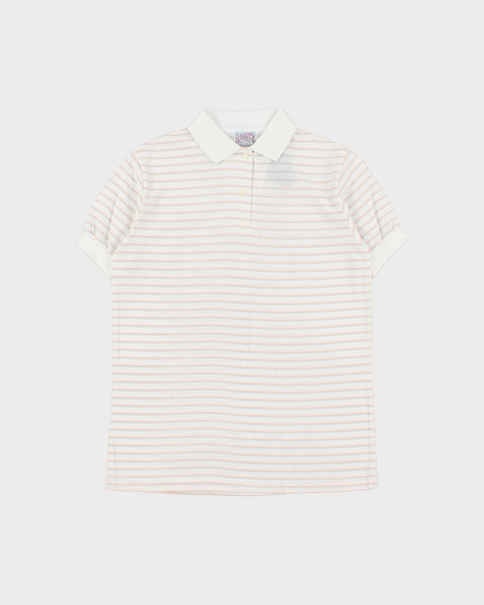 DSWT Vintage 1990s Lemon Stick Striped Ribbed Cuff Short Sleeve Polo Shirt - M