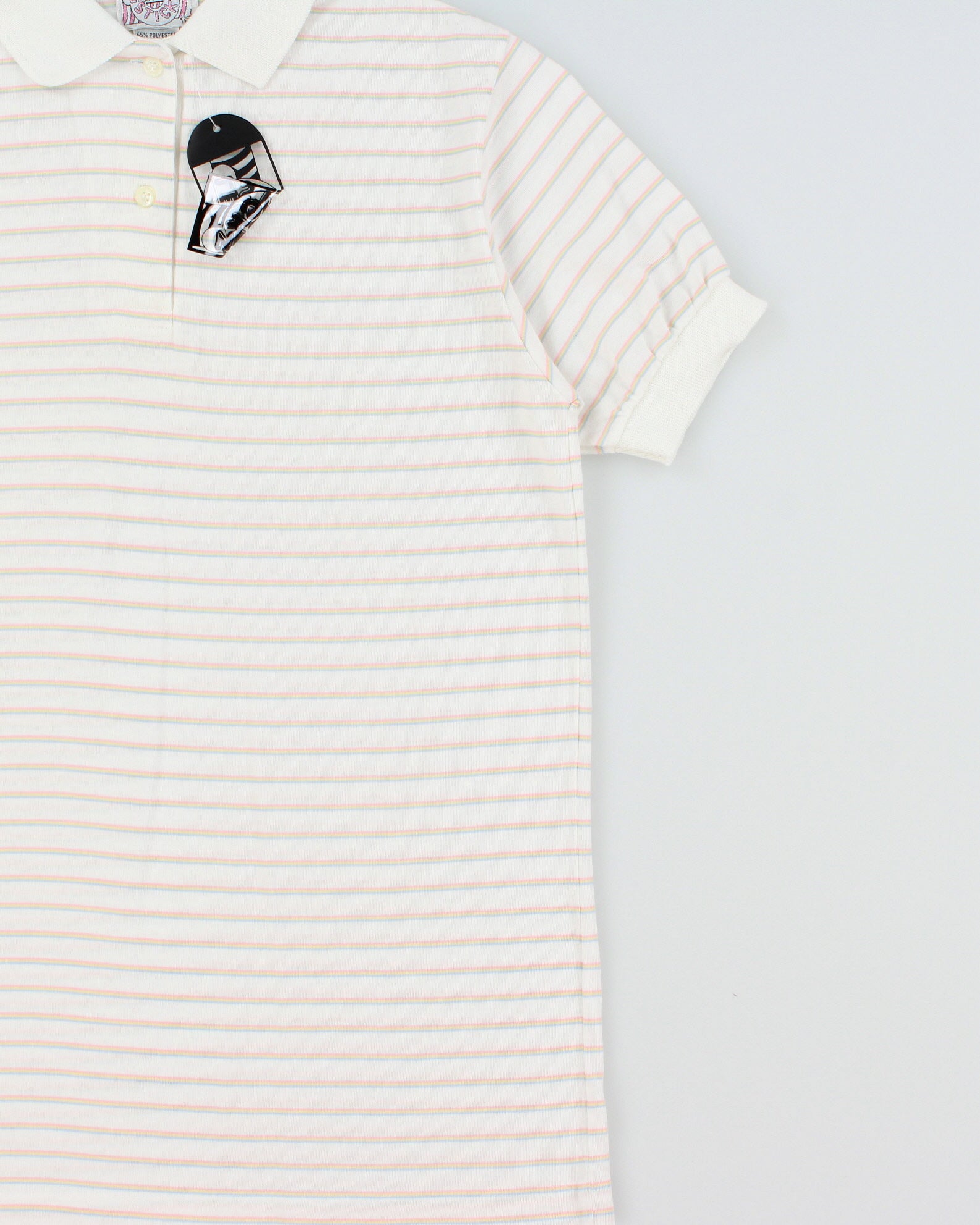 DSWT Vintage 1990s Lemon Stick Striped Ribbed Cuff Short Sleeve Polo Shirt - M