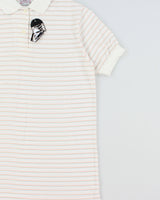DSWT Vintage 1990s Lemon Stick Striped Ribbed Cuff Short Sleeve Polo Shirt - M