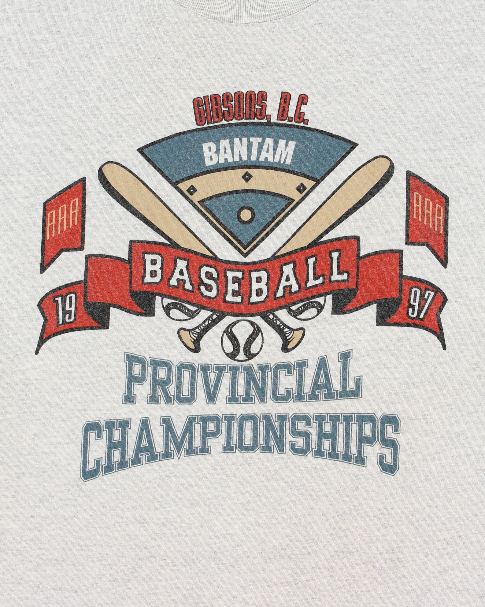 Vintage 1997 Gibsons, Bantam Baseball Championships Grey Marl Heavyweight Gildan Crewneck T-Shirt - XL