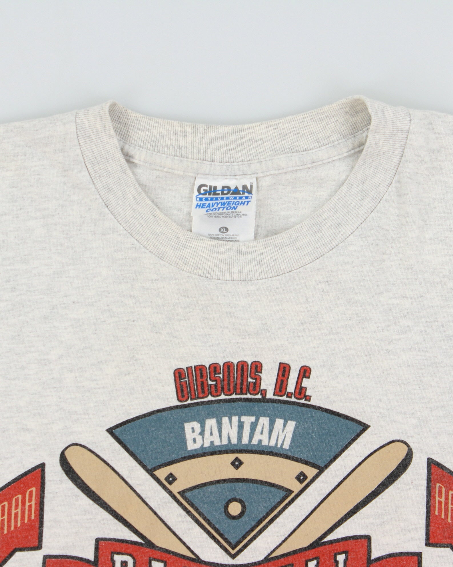 Vintage 1997 Gibsons, Bantam Baseball Championships Grey Marl Heavyweight Gildan Crewneck T-Shirt - XL