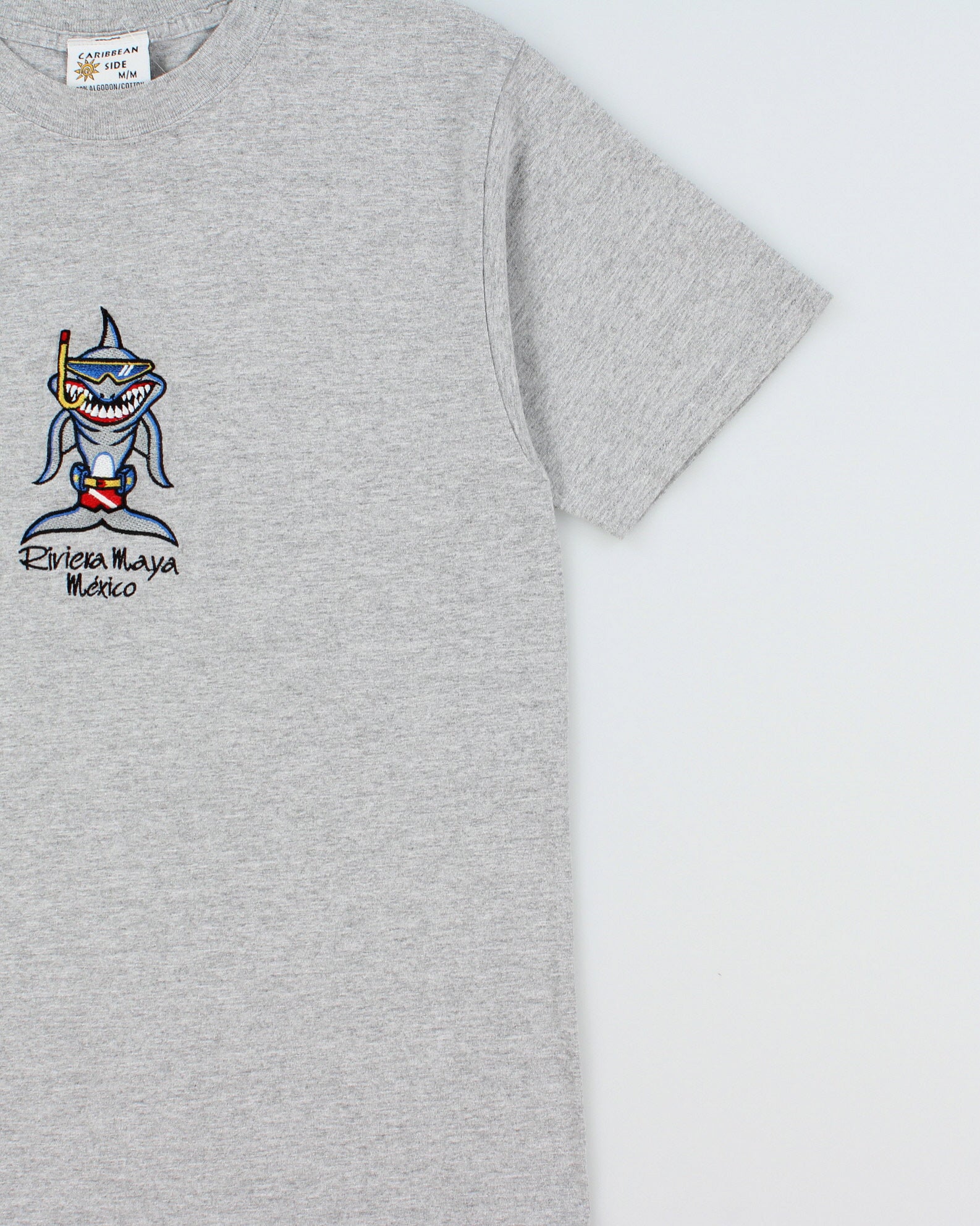 Vintage Y2K 00s Riviera Maya Mexico Marl Grey Heavyweight Embroidered Crewneck T-Shirt - M