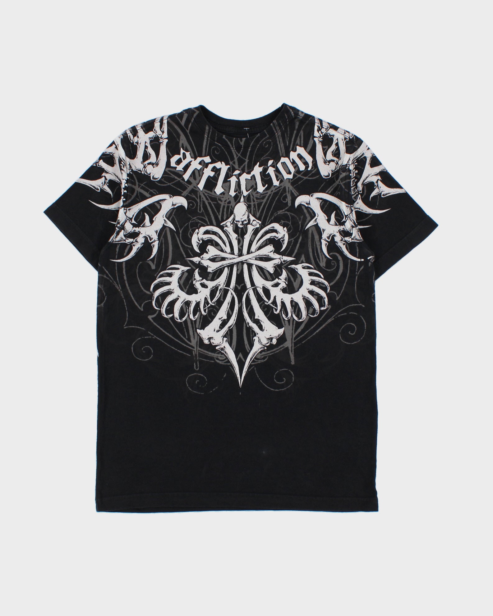Vintage Y2K 00s Affliction Skeleton Spell Out Crewneck T-Shirt - S