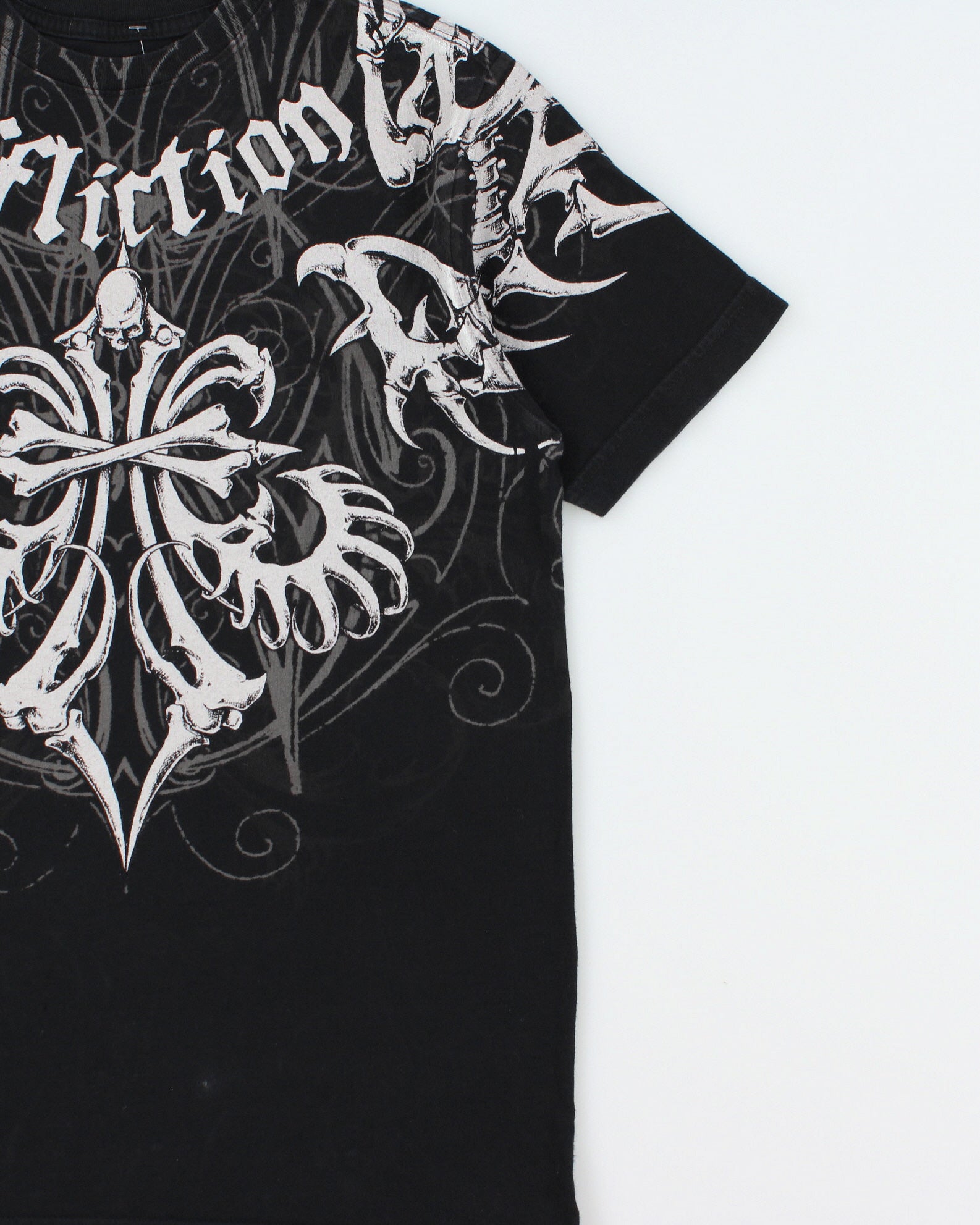 Vintage Y2K 00s Affliction Skeleton Spell Out Crewneck T-Shirt - S