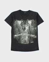 Vintage Y2K 00s Reflection Wolf Heavyweight Faded Black Crewneck T-Shirt - S