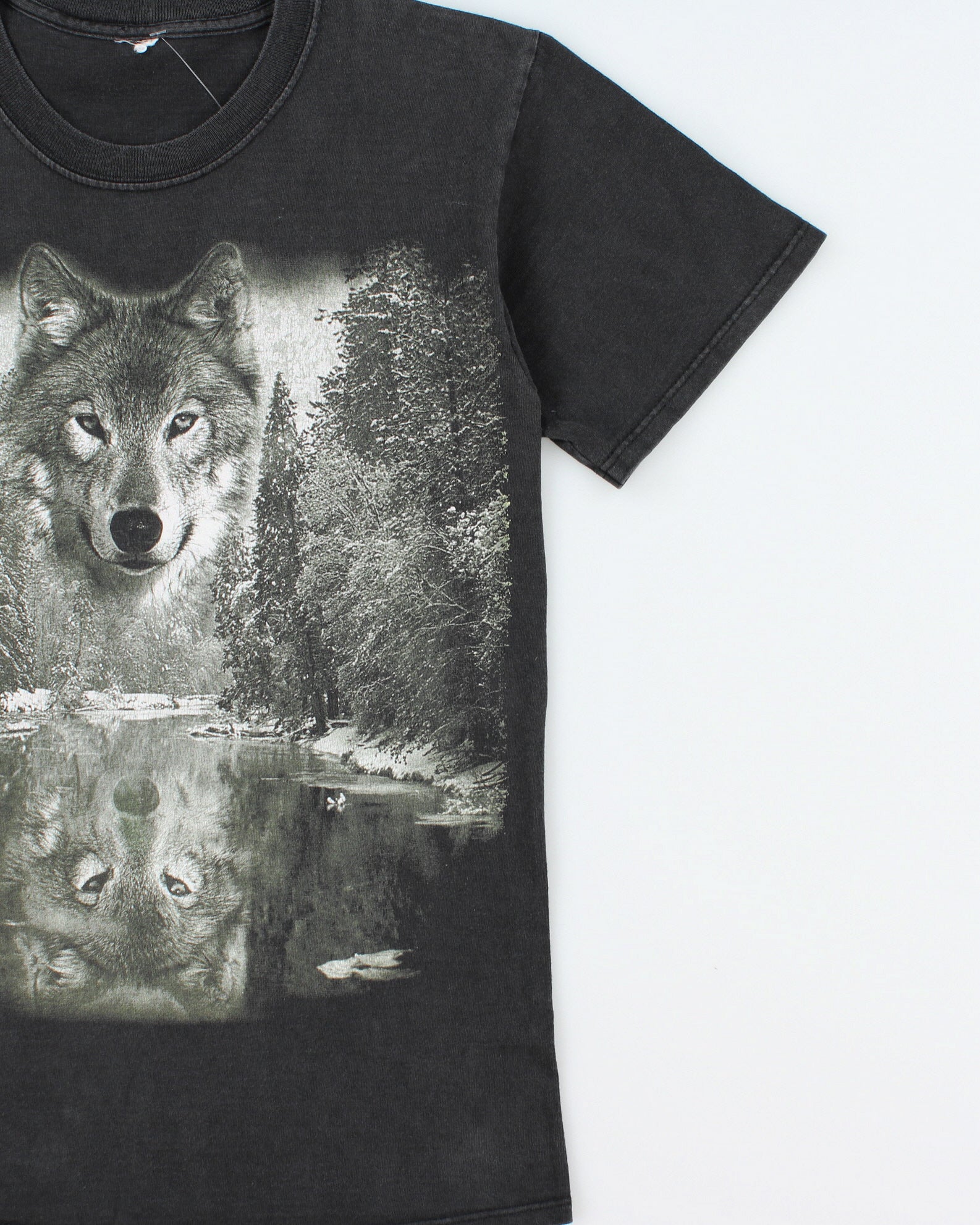 Vintage Y2K 00s Reflection Wolf Heavyweight Faded Black Crewneck T-Shirt - S