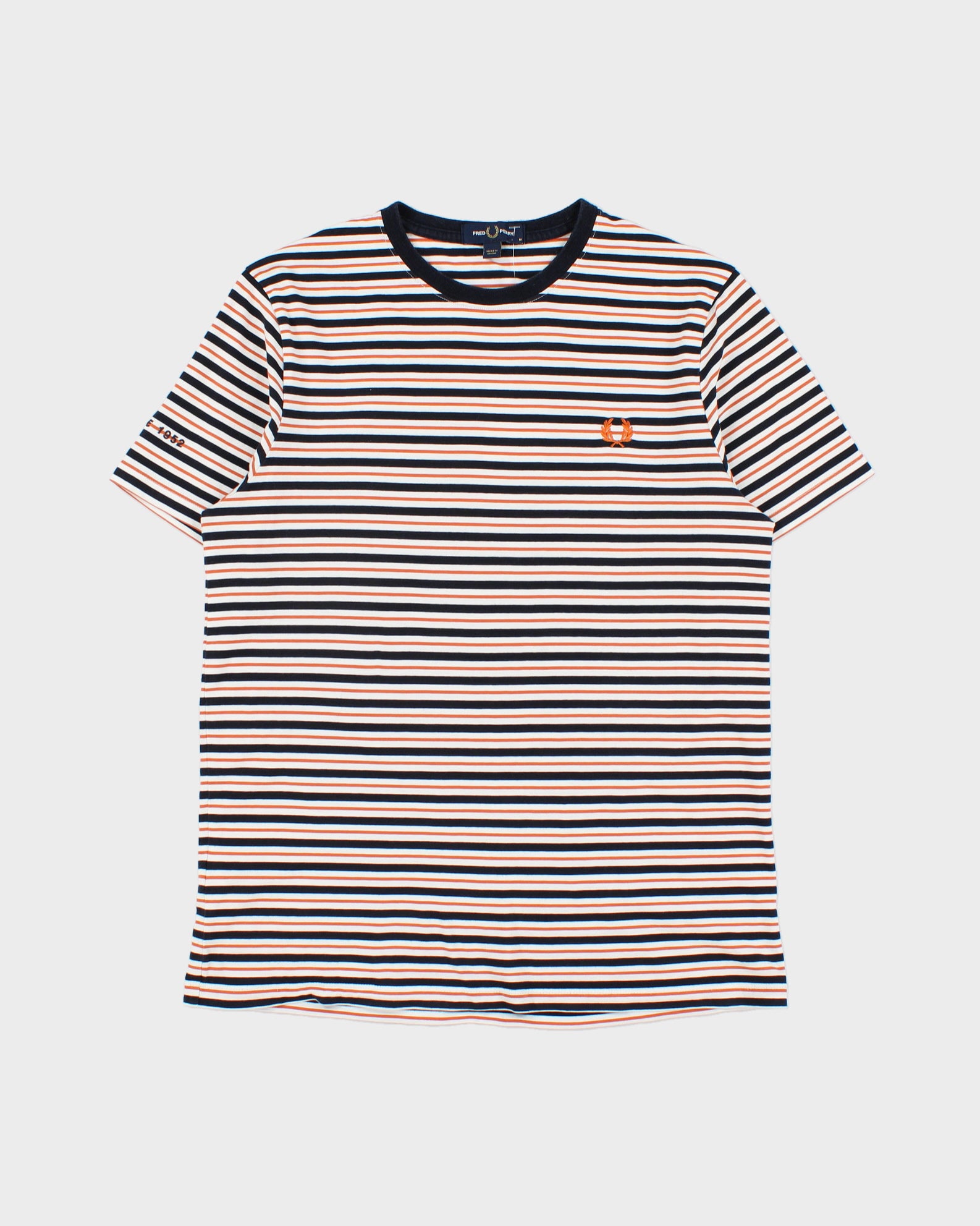 Vintage Fred Perry Embroidered Heritage Striped Heavyweight Crewneck T-Shirt - M