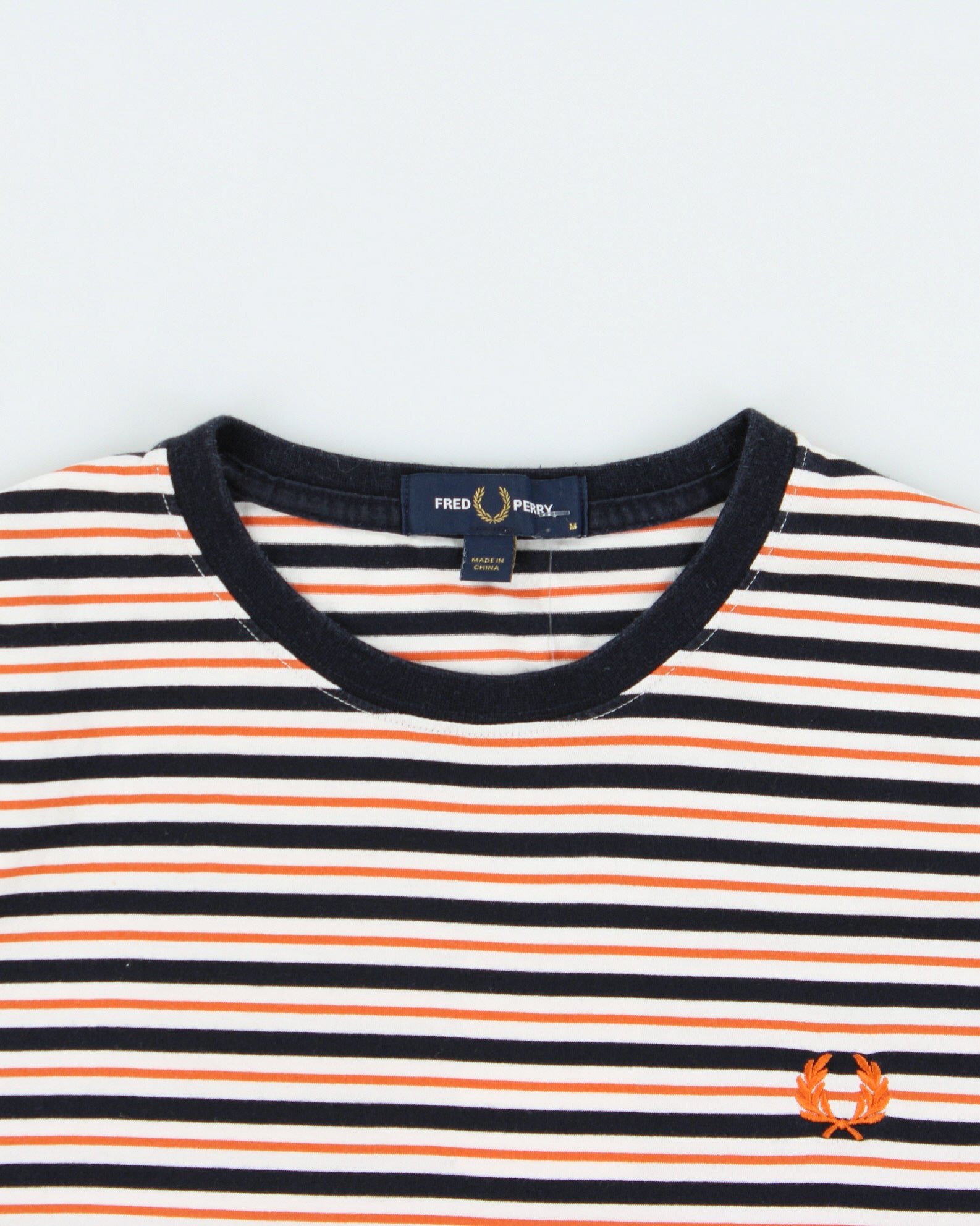 Vintage Fred Perry Embroidered Heritage Striped Heavyweight Crewneck T-Shirt - M
