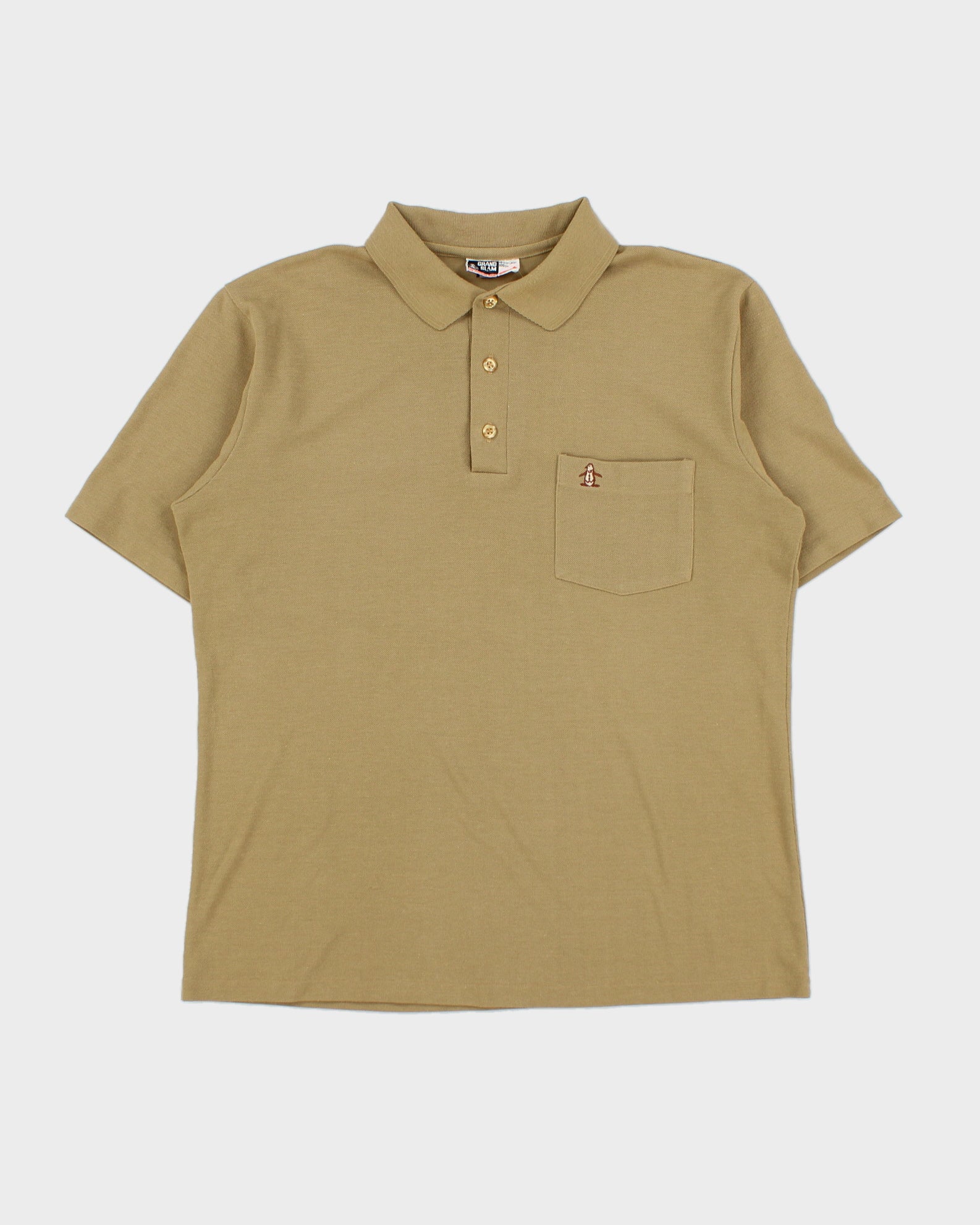 Vintage 1980s Munsingwear Grand Slam Penguin Khaki Single Stitch Made In Australia Short Sleeve Polo Shirt - M