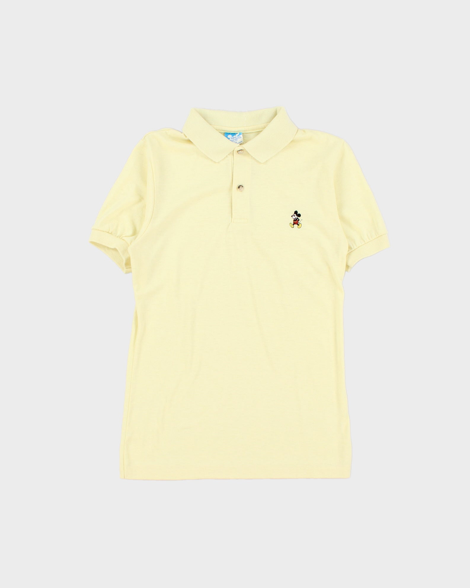 Vintage 1982 Disney Pale Yellow Embroidered Mickey Single Stitch Made In USA Short Sleeve Polo Shirt - S