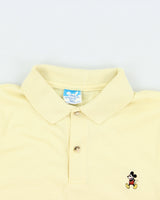 Vintage 1982 Disney Pale Yellow Embroidered Mickey Single Stitch Made In USA Short Sleeve Polo Shirt - S