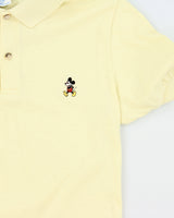 Vintage 1982 Disney Pale Yellow Embroidered Mickey Single Stitch Made In USA Short Sleeve Polo Shirt - S